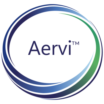 Aervi™ logo. A blue and green gradient color roundel with Aervi™ in the centre