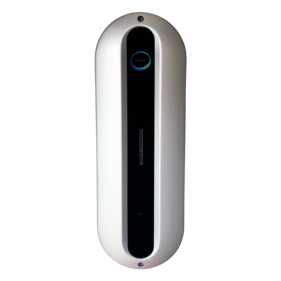 Aervi™ unit ready for use. Pictures show the unit from the front. It has a titanium-look cover.